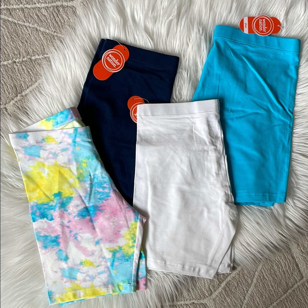 NWT Wonder Nation Cotton Colorful Leggings Shorts Set, girls size 10/12